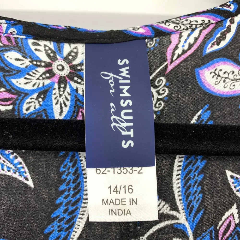Swimsuits For All Women's Sz 14/16 Kimono Swim Coverup Floral Black *NO BELT